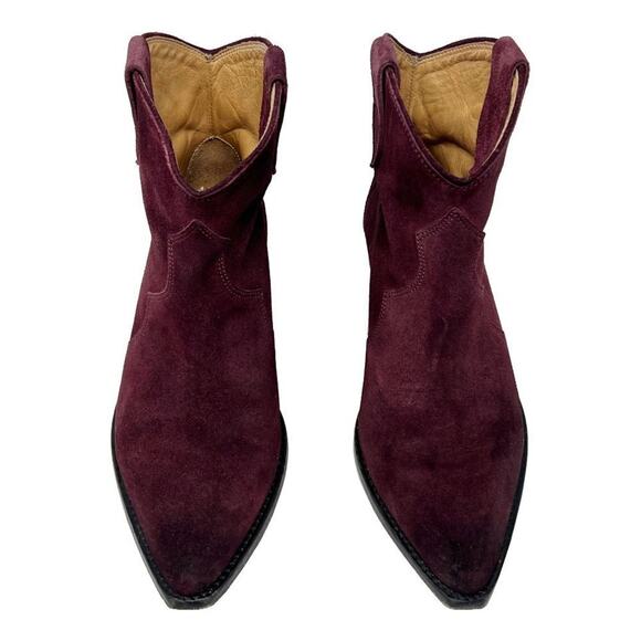 Isabel Marant Dewina Dark Red Maroon Suede Pointed Toe Block Heel Ankle Boots - Picture 2 of 9